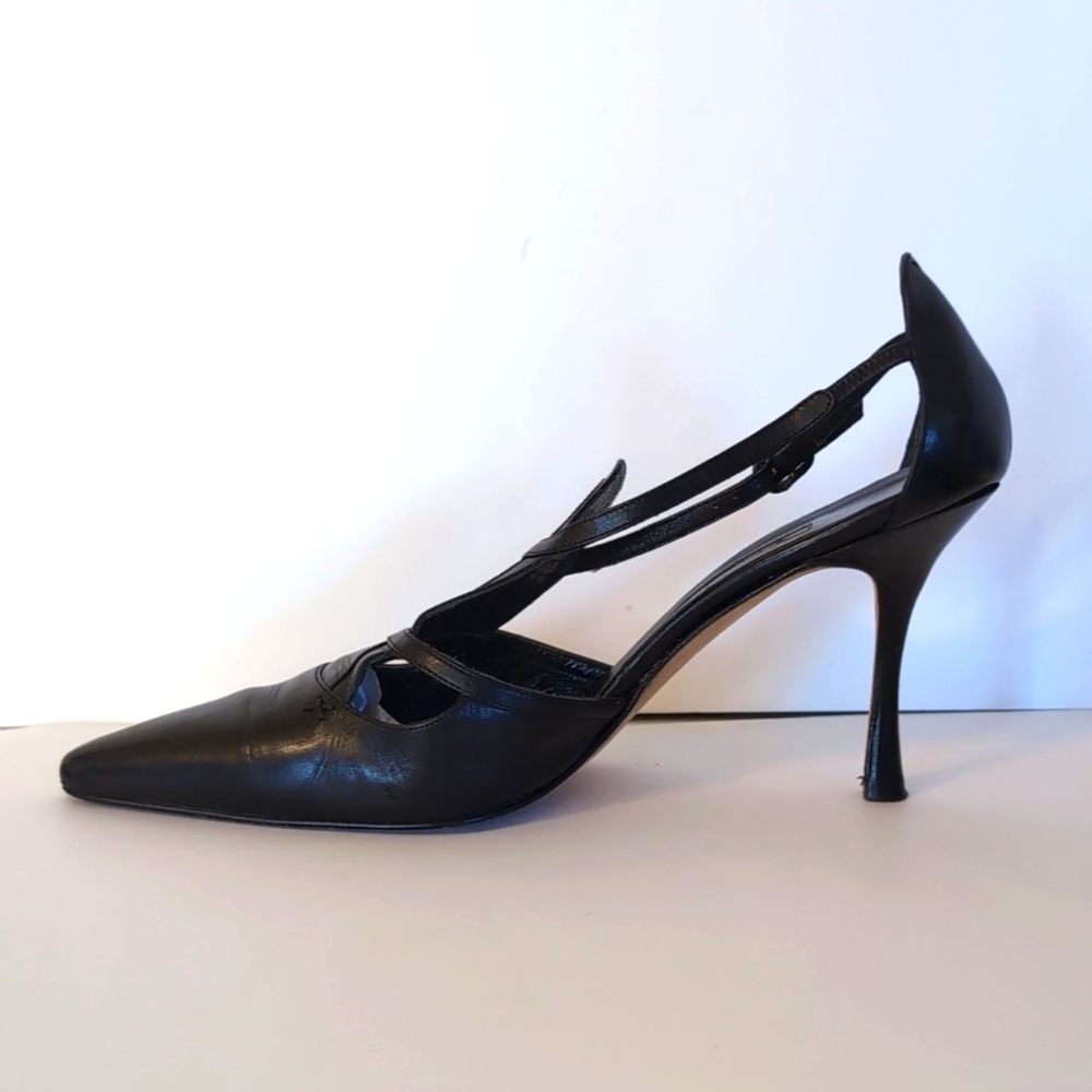 MANOLO BLAHNIK Vintage heels black leather pointed toe pumps 9.5 - Picture 4 of 10